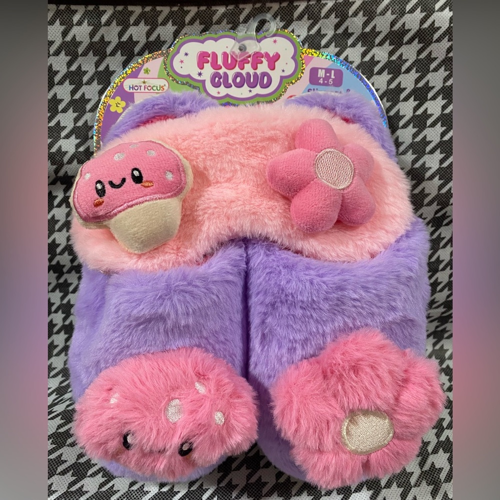 ⭐️New Fluffy Cloud Good Day Slippers & Eye Mask Set M/L - Picture 3 of 12